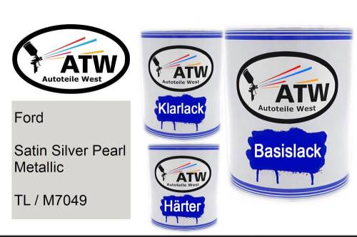 Ford, Satin Silver Pearl Metallic, TL / M7049: 1L Lackdose + 1L Klarlack + 500ml Härter - Set, von ATW Autoteile West.